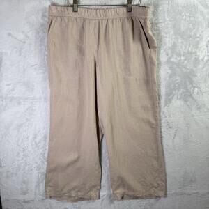 J Jill Purejill Pants Size Medium Tan Beige Wide Leg Linen Blend Boho Artsy